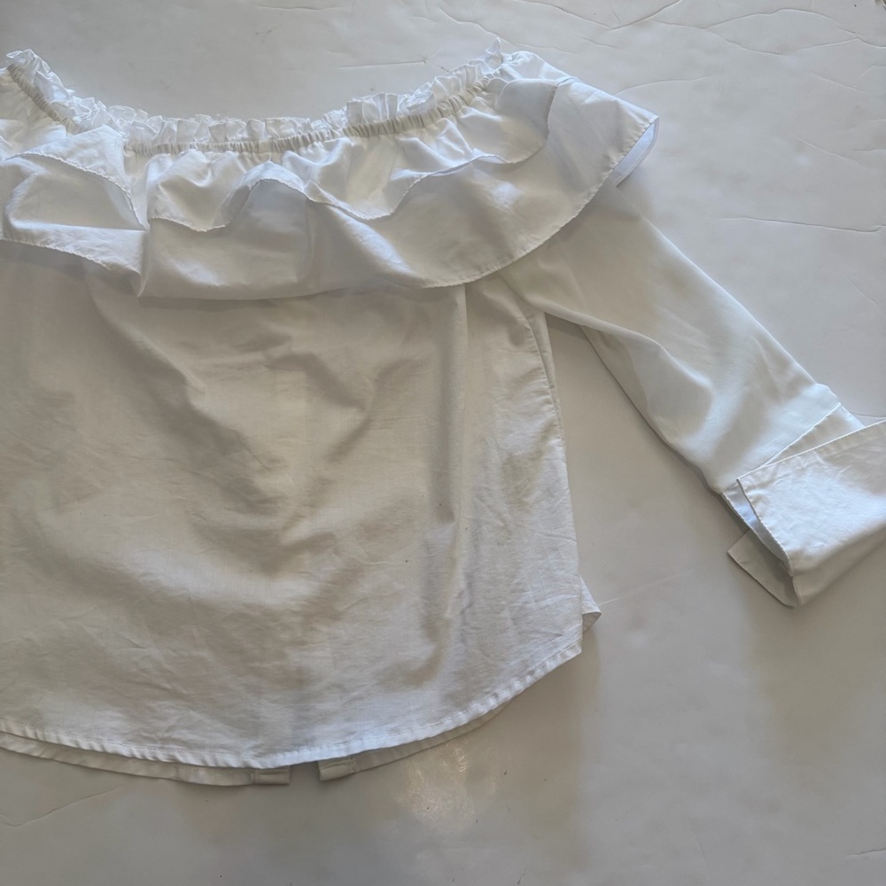 White Ruffle Off-Shoulder Blouse - Picture 7 of 8